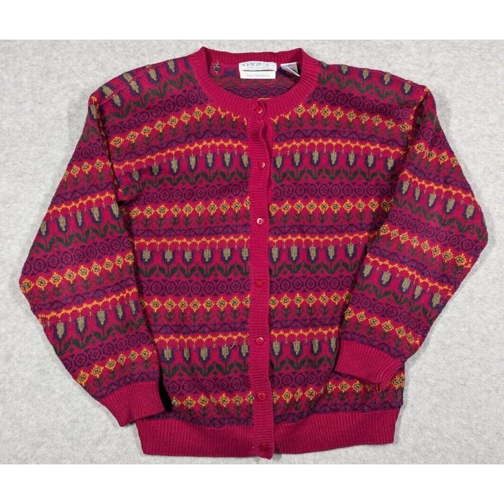 NORTHERN ISLES Women Sweater Medium‎ Cardigan Floral Button Up Hand Embroidered